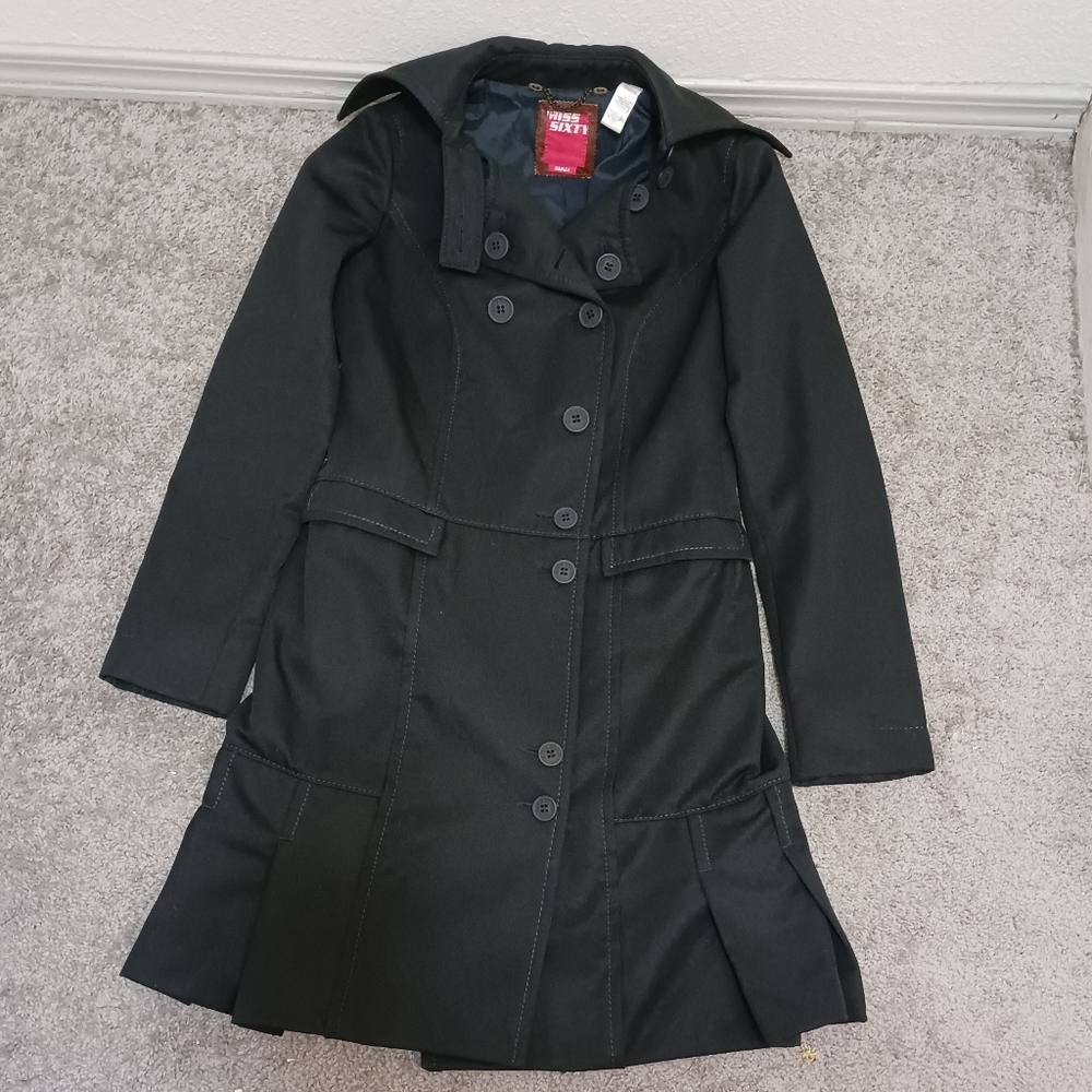 Miss Sixty Black Knee Length Jacket Size Small